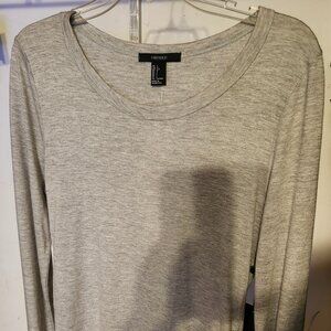 Forever 21 Light Gray Roundneck Long Sleeve Shirt, Women's Size L **NEW**